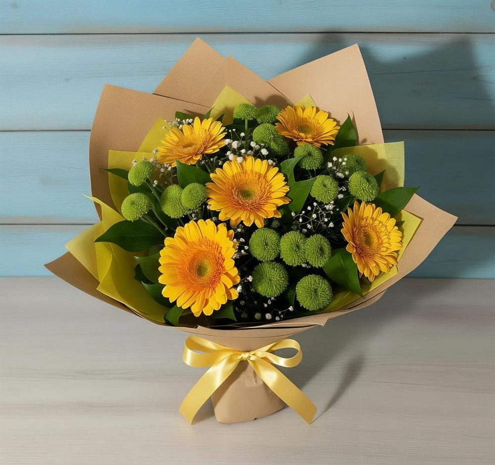 Букет цветов из: Герберы и Хризантемы в Частые
