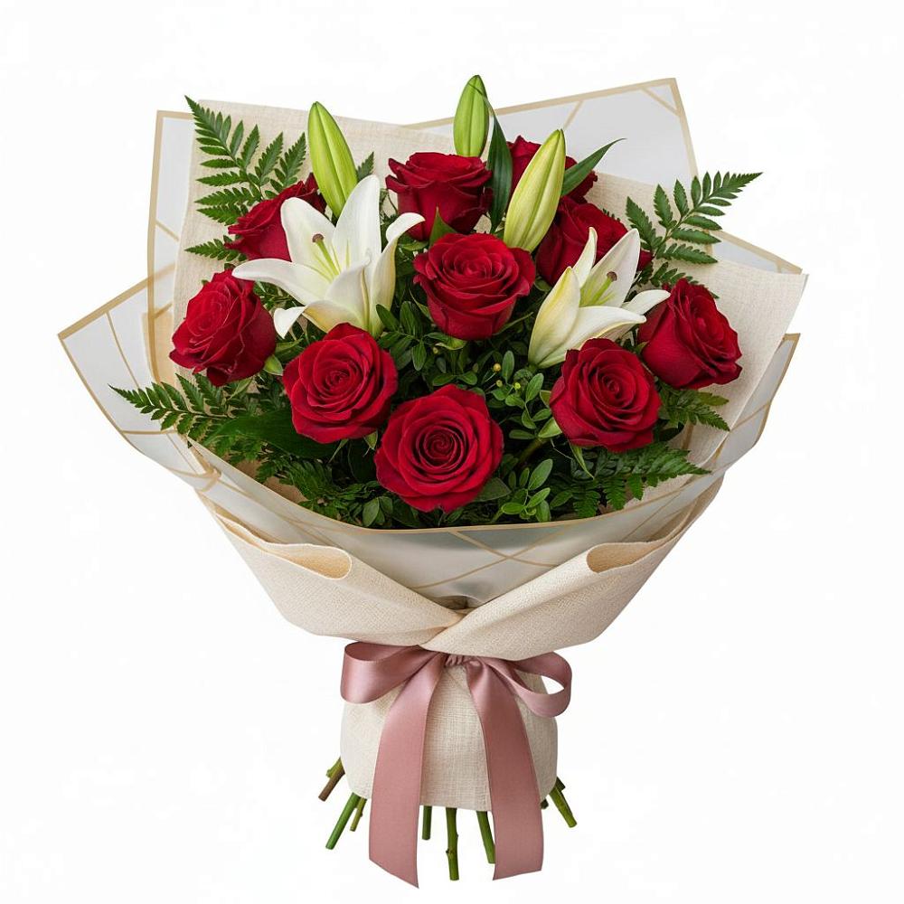 Букет цветов из: Лилии и Розы в Частые