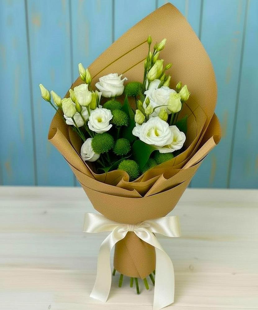 Букет цветов из: Хризантемы и Лизиантусы в Частые