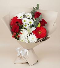 Букет цветов из:  Розы, Хризантемы, Герберы и Лилии #REPLACE_PRED# Частые