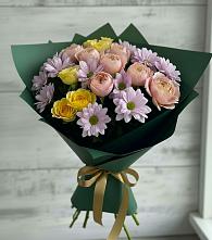 Букет цветов из:  Хризантемы и Розы в Частые
