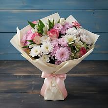 Букет цветов из:  Хризантемы, Альстромерии и Розы в Частые