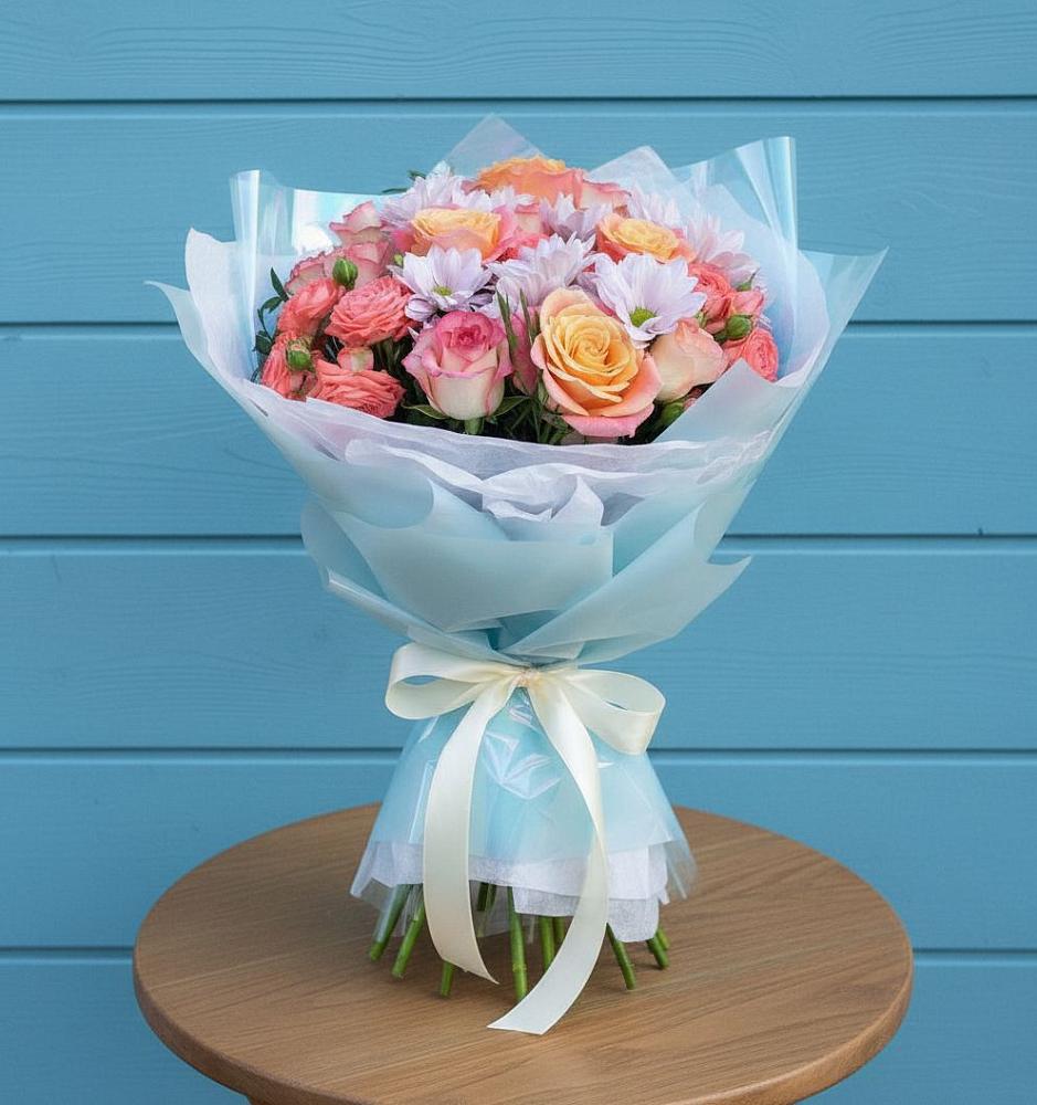 Букет цветов из: Хризантемы и Розы в Частые