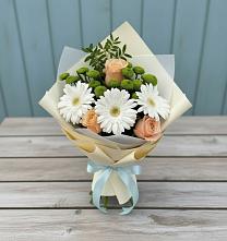 Букет цветов из:  Герберы, Розы и Хризантемы в Частые