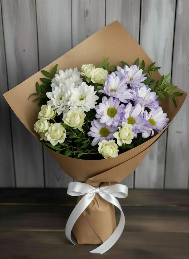 Букет цветов из: Хризантемы и Розы в Частые